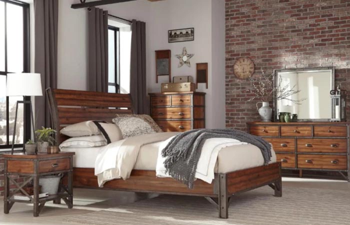 kamar tidur industrial kombinasi minimalis coklat