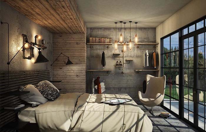 kamar tidur minimalis style desain industrial